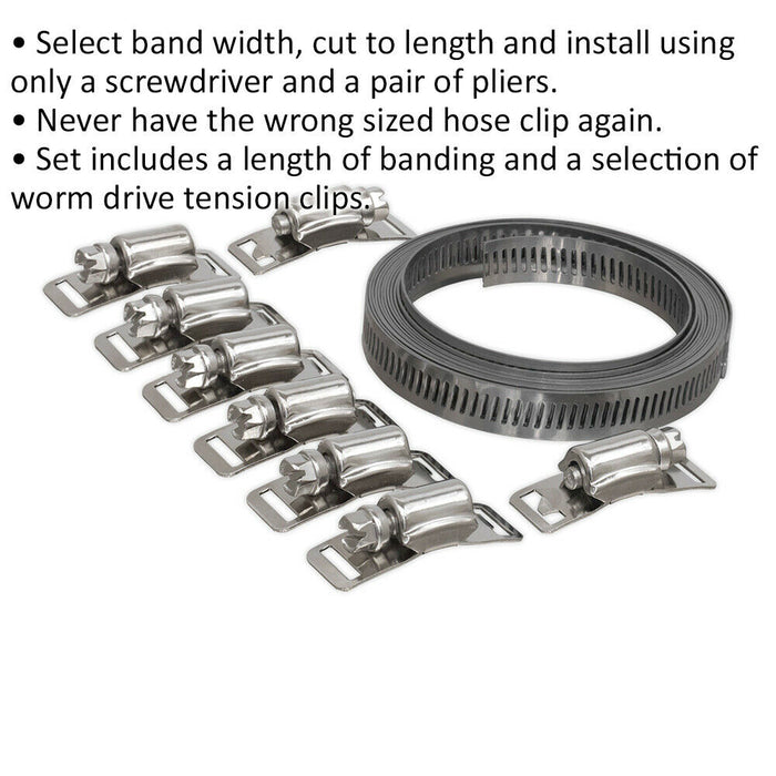 Self Build Hose Clip Set - Cut to Size - 12.7mm Band Width - 8 Worm Drive Clips Loops