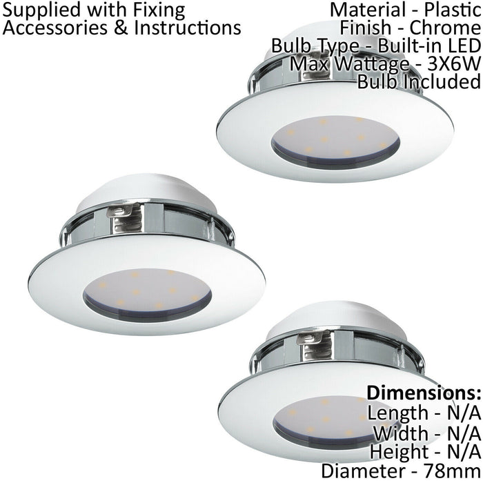 2 PACK 3 PACK Flush Ceiling Downlight Chrome Recessed Spotlight 6W LED Loops