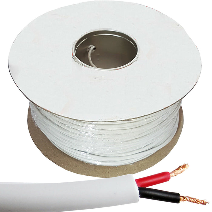 100M WHITE Double Insulated Speaker Cable 1.15mm² 100V Volt PA System Reel Drum