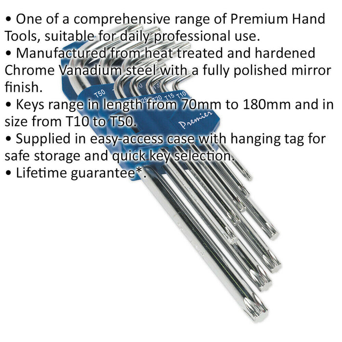 9 Piece Long TRX-Star Key Set - 70 to 180mm Length - T10 to T50 - Fully Polished Loops