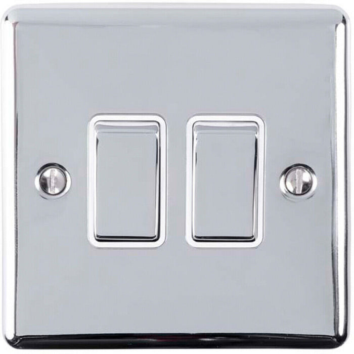3 PACK 2 Gang Double Metal Light Switch POLISHED CHROME 2 Way 10A White Trim Loops