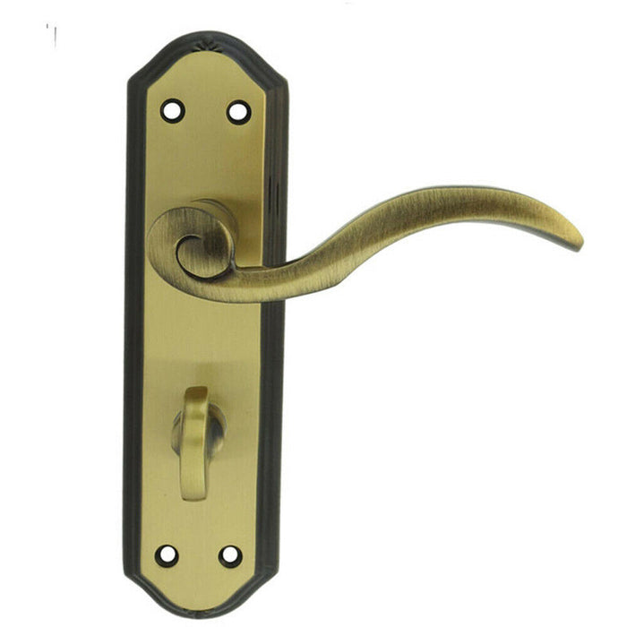 Door Handle & Bathroom Lock Pack Bronze Spiral Lever Thumb Turn Backplate Loops