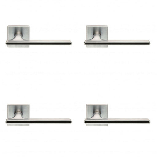 4x PAIR Slim T Bar Style Lever on Square Rose Concealed Fix Satin Chrome & Black Loops