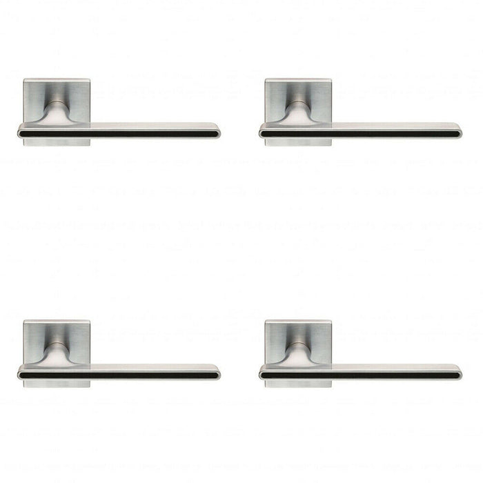 4x PAIR Slim T Bar Style Lever on Square Rose Concealed Fix Satin Chrome & Black Loops