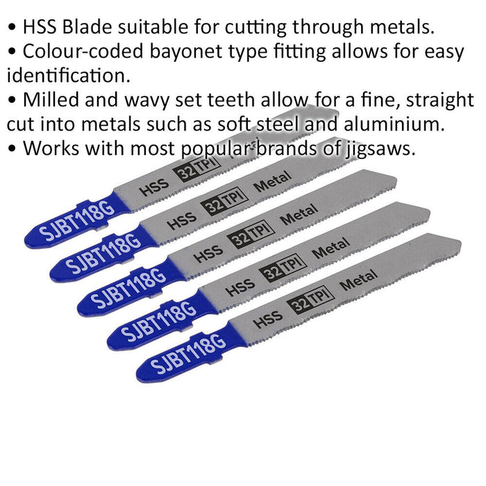 5 PACK - 75mm METAL Jigsaw Blade Set - 32 TPI Milled & Wavy Teeth Precision Cut Loops