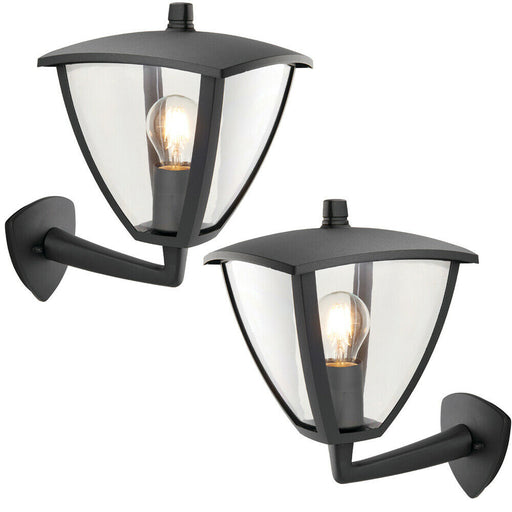 2 PACK IP44 Outdoor Wall Lamp Textured Grey Curved Modern Lantern Porch Light Loops