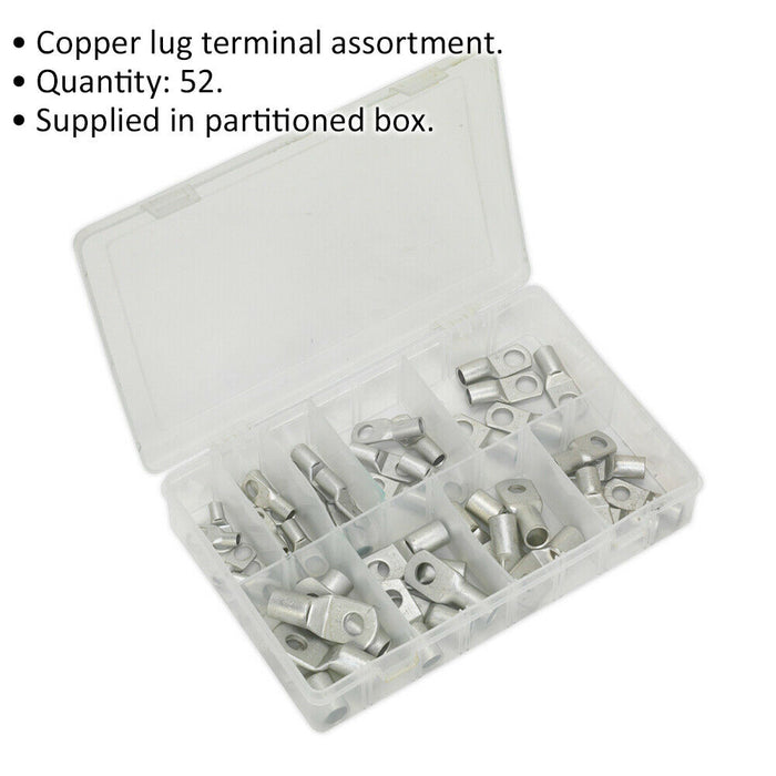52 Piece Copper Lug Terminal Assortment - 9 Different Sizes - Cable End Eyelets Loops