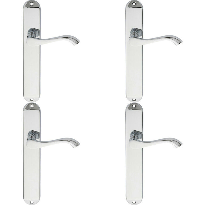 4x PAIR Curved Handle on Long Slim Latch Backplate 241 x 40mm Polished Chrome Loops