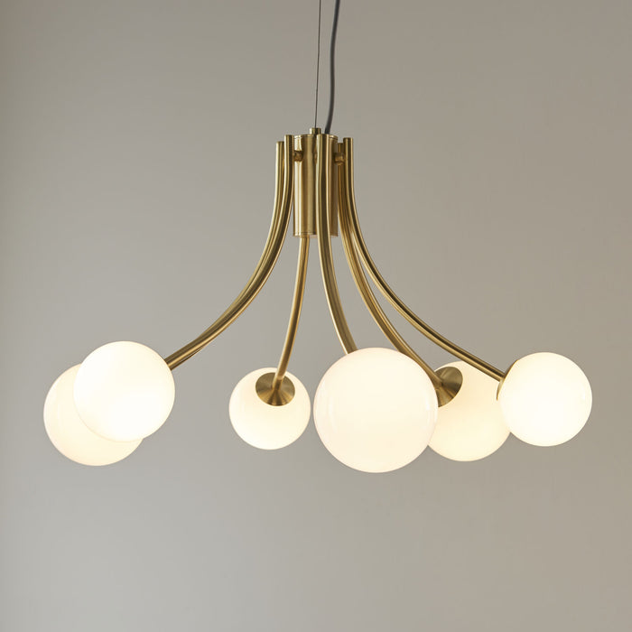 Ceiling Pendant Light Satin Brass Plate & Opal Glass 6 x 3W LED G9 Loops