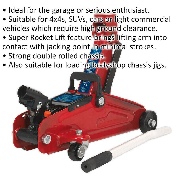 Short Chassis Trolley Jack - 2 Tonne Capacity - 322mm Max Height - Mobile Jack Loops