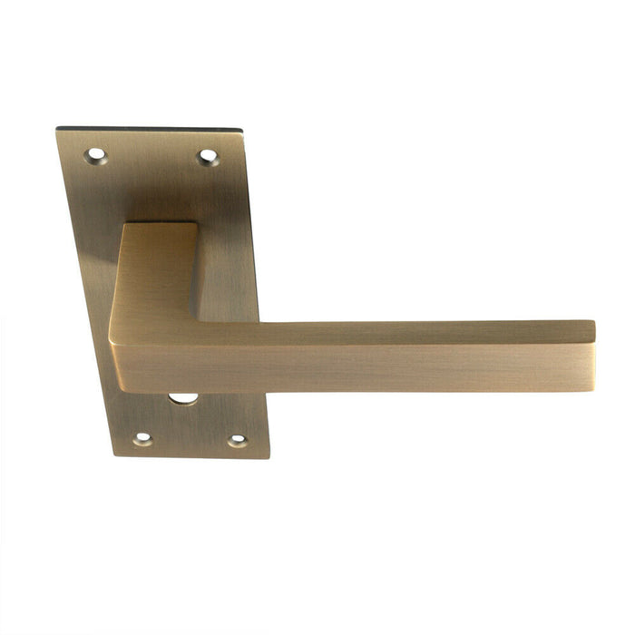 PAIR Straight Square Handle on Slim Lock Backplate 150 x 50mm Antique Brass Loops