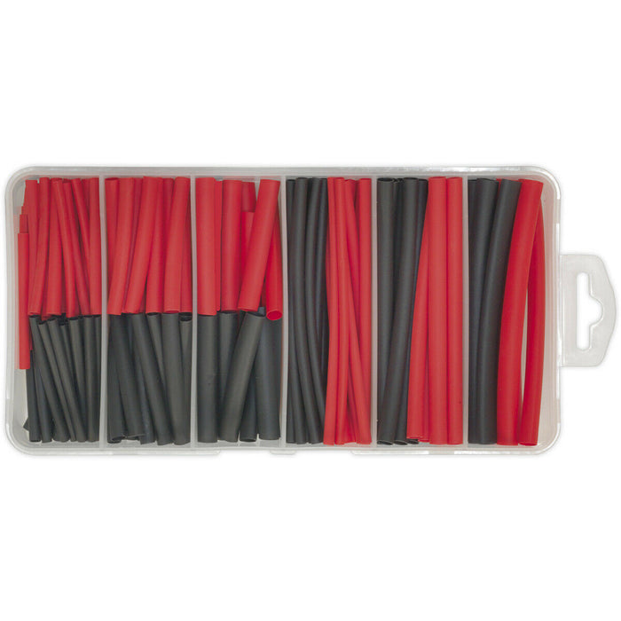 180 Piece Heat Shrink Tubing Assortment - 50 & 100mm Lengths - Black & Red Loops