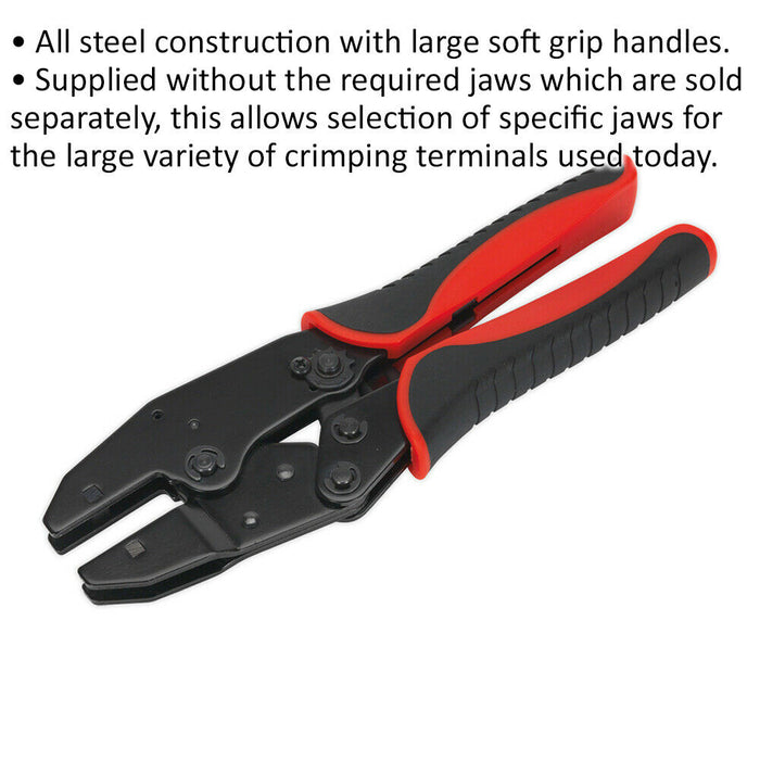 Ratchet Crimping Tool Without Jaws - Steel Construction - Soft Grip Handles Loops
