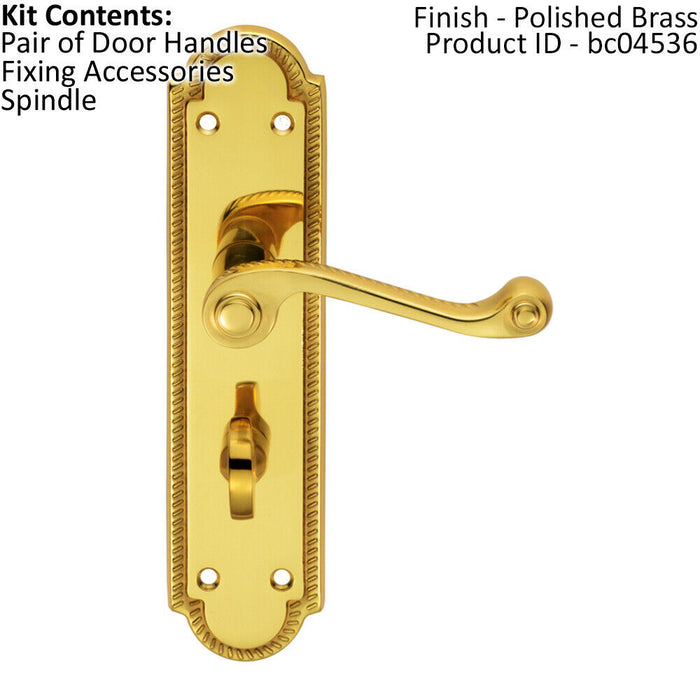 PAIR Reeded Scroll Lever on Shaped Bathroom Backplate 205 x 49mm Polished Brass Loops