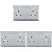 3 PACK 2 Gang Double UK Plug Socket POLISHED CHROME 13A Switched White Trim Loops