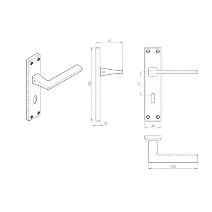 4x Flat Straight Lever on Lock Backplate Door Handle 180 x 40mm Satin Chrome Loops