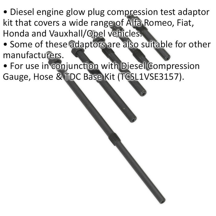 Diesel Compression Adaptor Kit - Glow Plug Tester - For Fiat Honda & Opel Loops