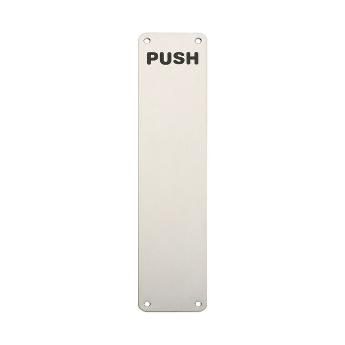 2x Push Engraved Door Finger Plate 350 x 75mm Bright Stainless Steel Push Plate Loops