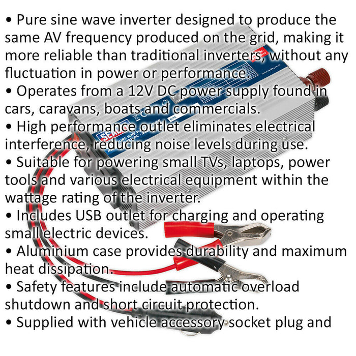 300W Power Inverter - 12V DC to 230V 50Hz - Pure Sine Wave - High Performance Loops