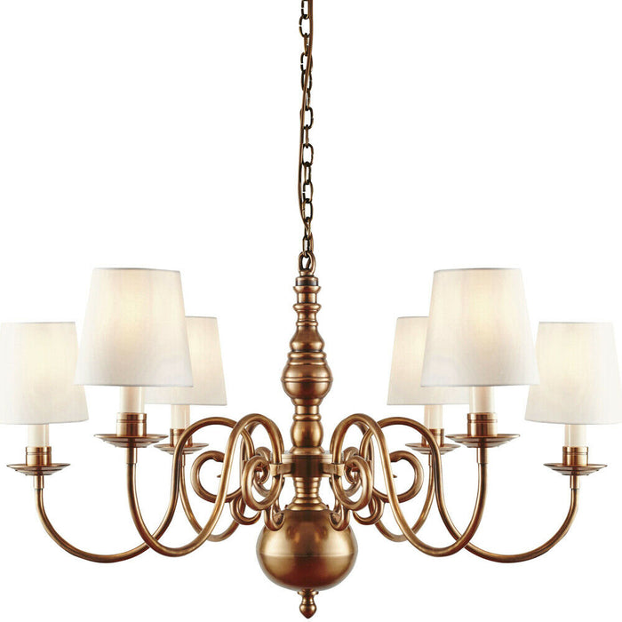 Luxury Hanging Ceiling Pendant Light Solid Brass Marble Silk 6 Lamp Chandelier Loops