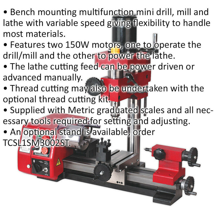 Mini Lathe & Drilling Machine - Bench Mounting - Variable Speed - 2x 150W Motors Loops