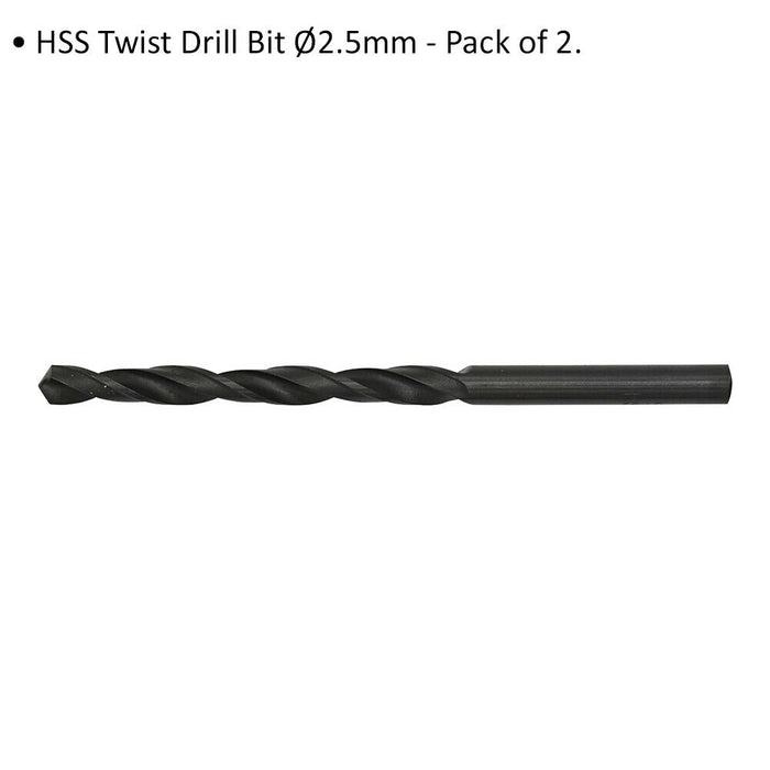 2 PACK HSS Twist Drill Bit - 2.5mm x 55mm - High Speed Steel - Metal Drilling Loops