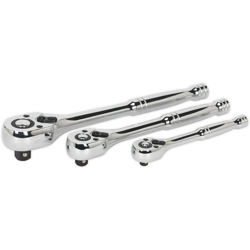 3 Piece Flip Reverse Ratchet Wrench Set - 1/4 3/8 and 1/2 Inch Sq Drive Loops