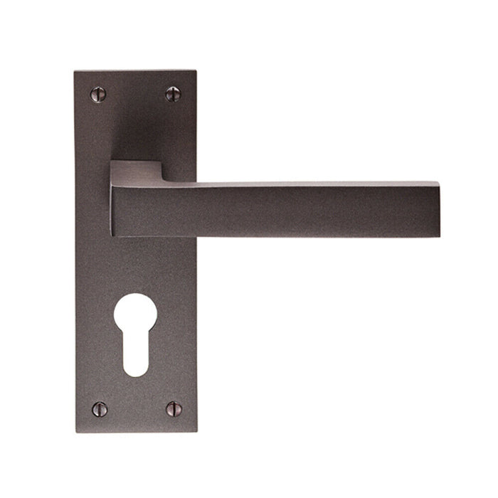 2x PAIR Straight Square Handle on Euro Lock Backplate 150 x 50mm Matt Bronze Loops