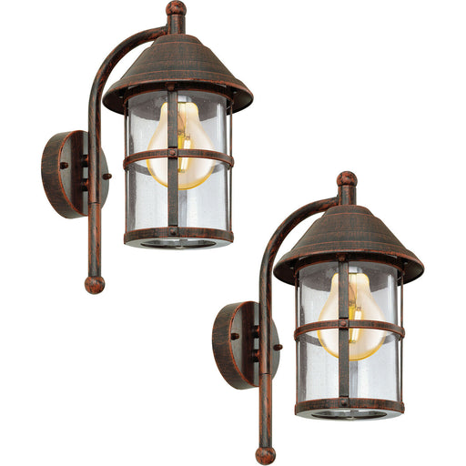 2 PACK IP23 Outdoor Wall Light Antique Brown Zinc Plated Steel 1x 60W E27 Loops