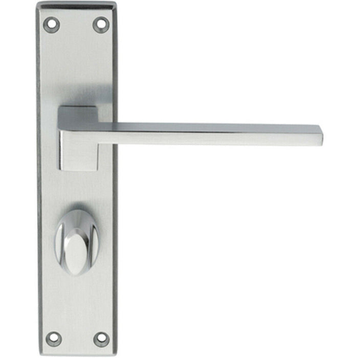 Door Handle & Bathroom Lock Pack Satin Chrome Straight Square Thumb Backplate Loops