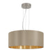 Pendant Light Colour Satin Nickel Steel Shade Taupe Gold Fabric Bulb E27 3x60W Loops