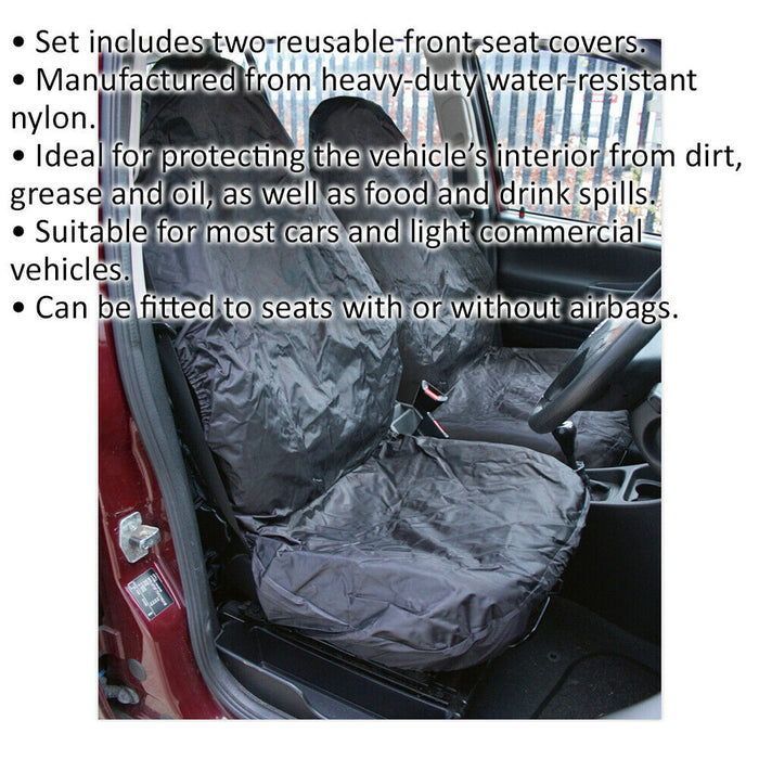 2 PACK Heavy Duty Front Car Seat Protector - Water-Resistant Nylon - Universal Loops