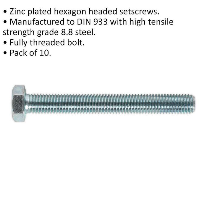 10 PACK HT Setscrew - M12 x 100mm - Grade 8.8 Zinc - Fully Threaded - DIN 933 Loops