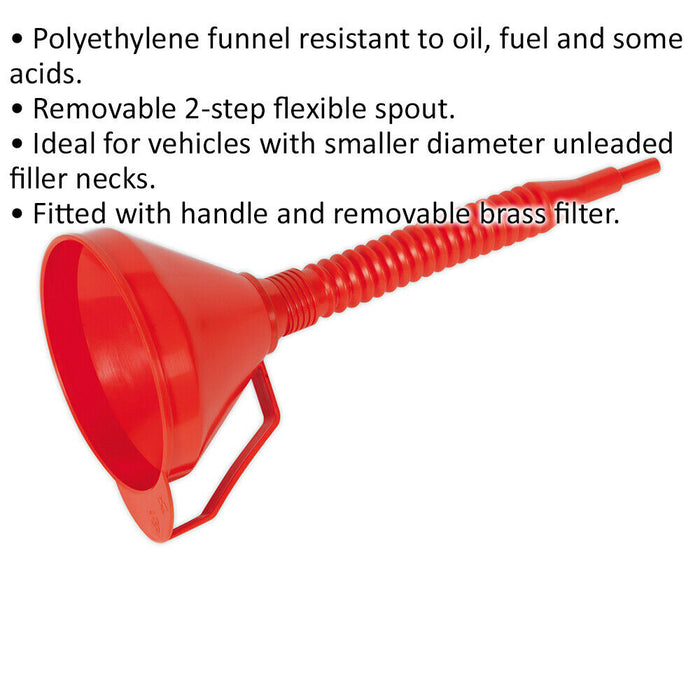 160mm Funnel with Flexible Spout & Filter - Integrated Handle - Polyethylene Loops