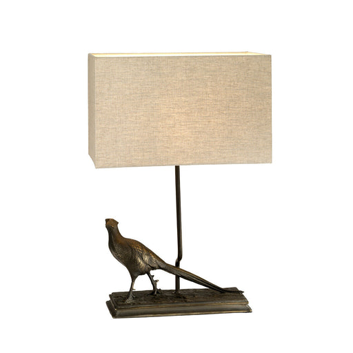 Table Lamp Pheasant Statuette Natural Hessian Shade Bronze Patina LED E27 40w Loops