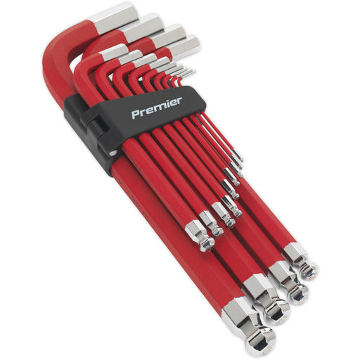 13 Piece Long Jumbo Ball-End Hex Key Set - 2mm to 19mm Size - Anti-Slip Coating Loops
