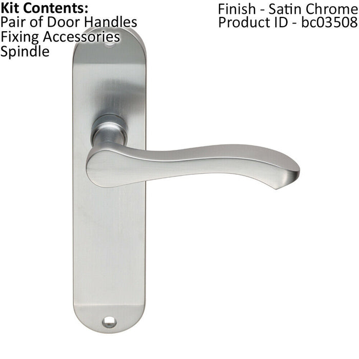 PAIR Scroll Lever Door Handle on Latch Backplate 180 x 40mm Satin Chrome Loops