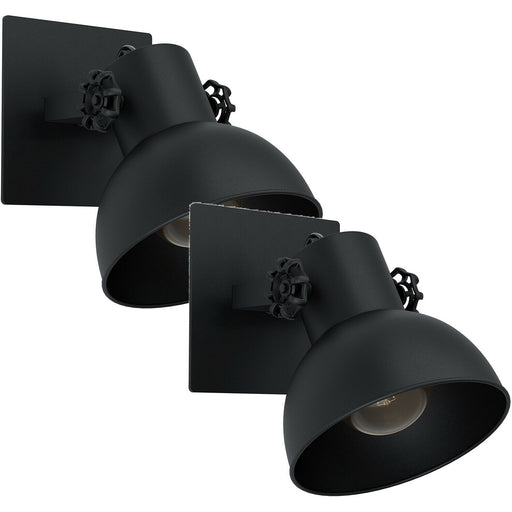 2 PACK LED Wall Light / Sconce Black Steel Adjustable Round Shade 1x 28W E27 Loops