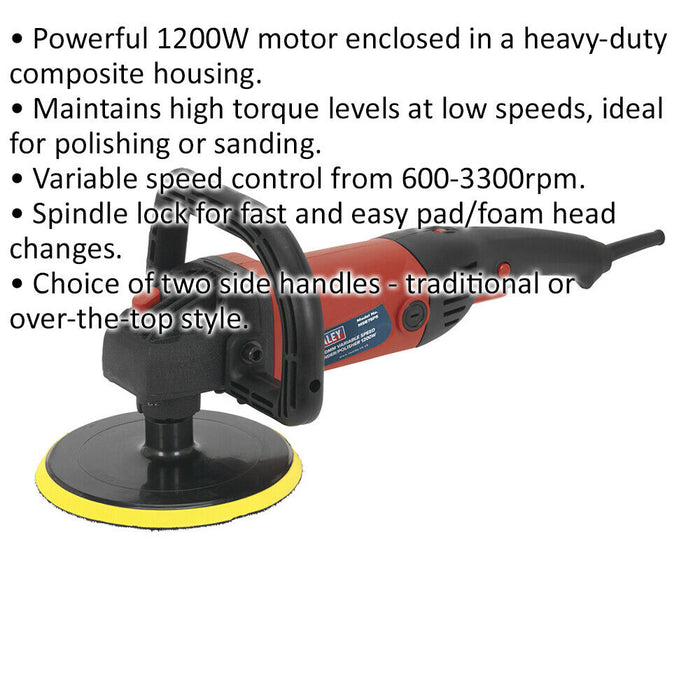 180mm Variable Speed Sander & Polisher - 1200W 230V - High Torque Detailing Kit Loops