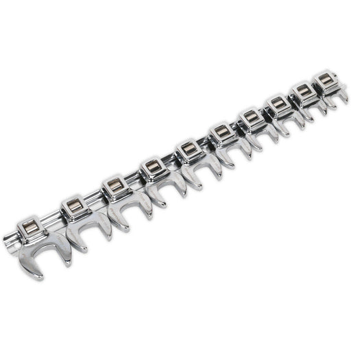 10pc Open Ended Crows Foot Nut Spanner Socket Set - 3/8" Square Drive Ratchet Loops