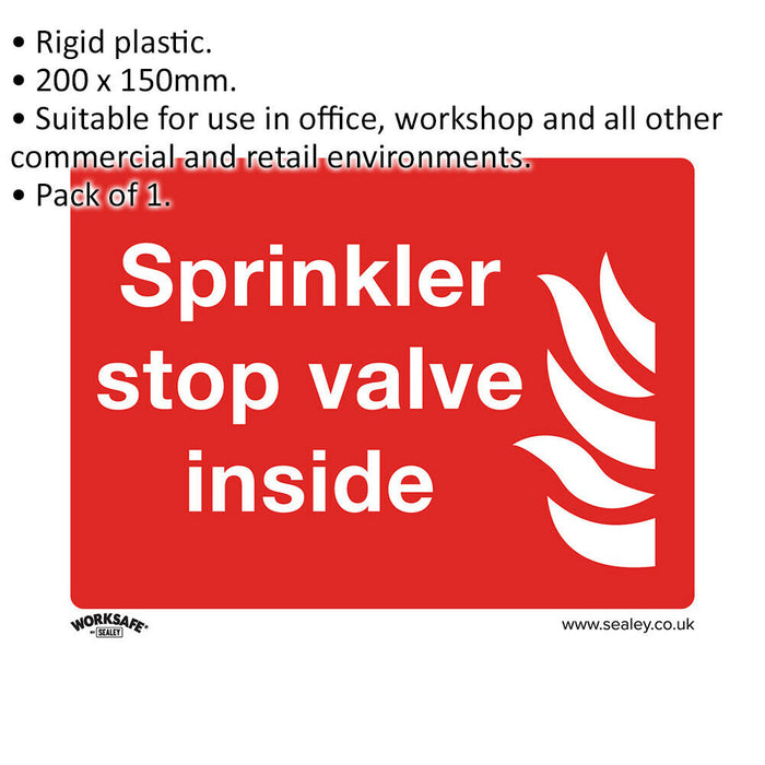 1x SPRINKLER STOP VALVE Health & Safety Sign - Rigid Plastic 200 x 150mm Warning Loops