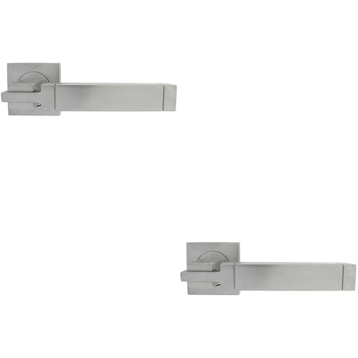 2x PAIR Cube Lever on Square Rose Etched Detailing Concealed Fix Satin Chrome Loops