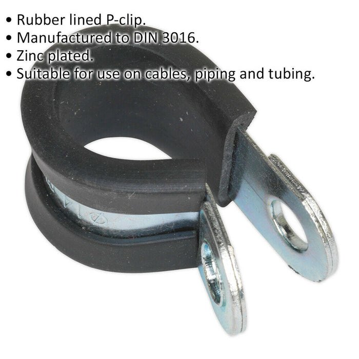 25 PACK Rubber Lined P-Clip - Zinc Plated - 13mm Diameter - Pipe Hose Cable Clip Loops