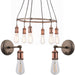 6 Lamp Ceiling Pendant & 2x Matching Wall Light Pack Tarnished Aged Copper Kit Loops