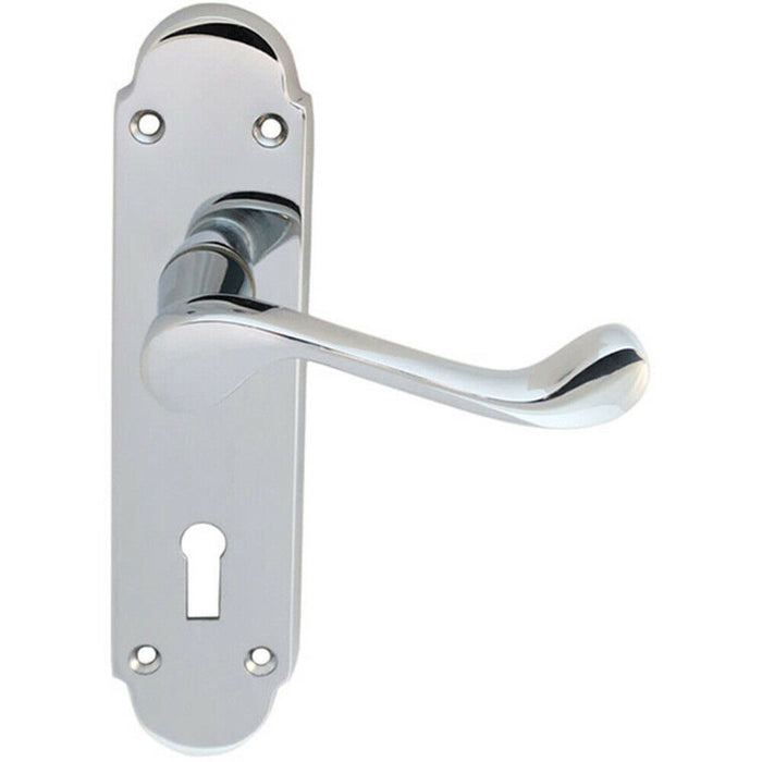PAIR Victorian Upturned Handle on Lock Backplate 170 x 42mm Polished Chrome Loops