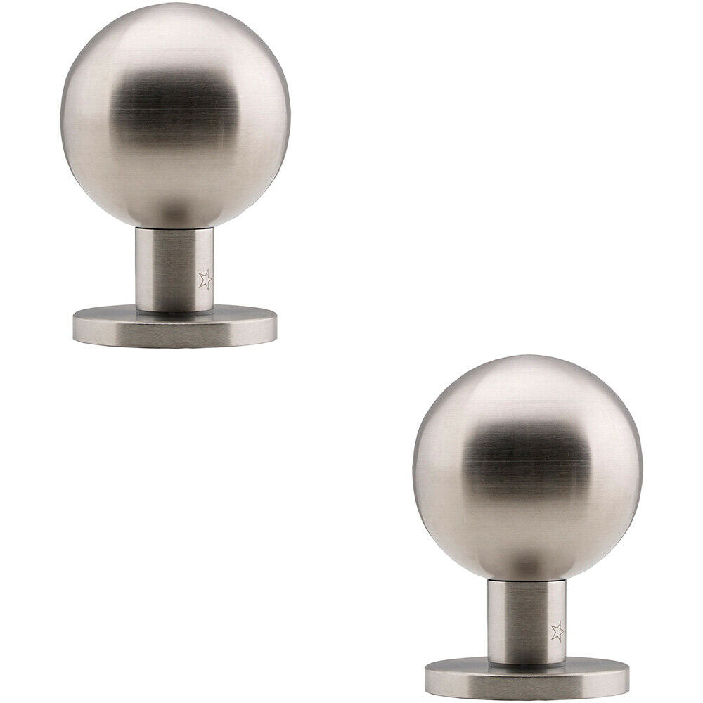 2x Round Centre Door Mortice Knob Satin Stainless Steel 50mm Rose Modern Handle Loops