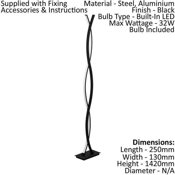 Floor Lamp Light Black Shade White Plastic Double Stem Bulb LED 32W Included Loops