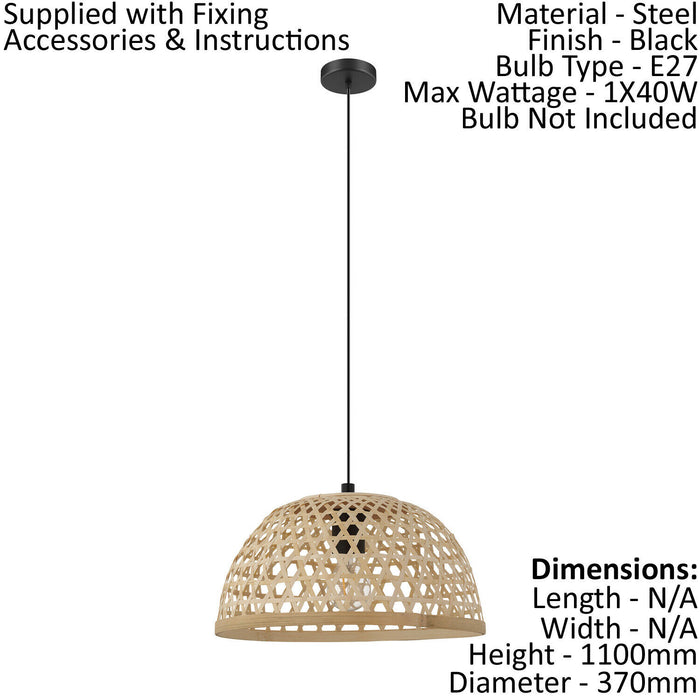 Hanging Ceiling Pendant Light Wicker Bowl 1 x 40W E27 Hallway Feature Lamp Loops