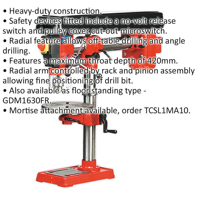 5-Speed Radial Bench Pillar Drill - 550W Motor - 820mm Height - Heavy Duty Loops