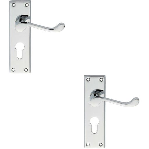2x PAIR Victorian Scroll Lever on Euro Lock Backplate 150 x 43mm Polished Chrome Loops